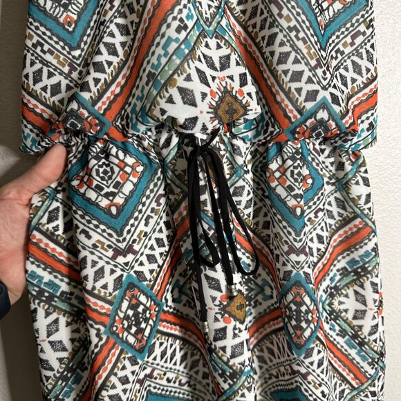 Saylor Bailey Mini Dress Size Small Aztec Print Tie Waist Mini Sleeveless Boho - Picture 3 of 10